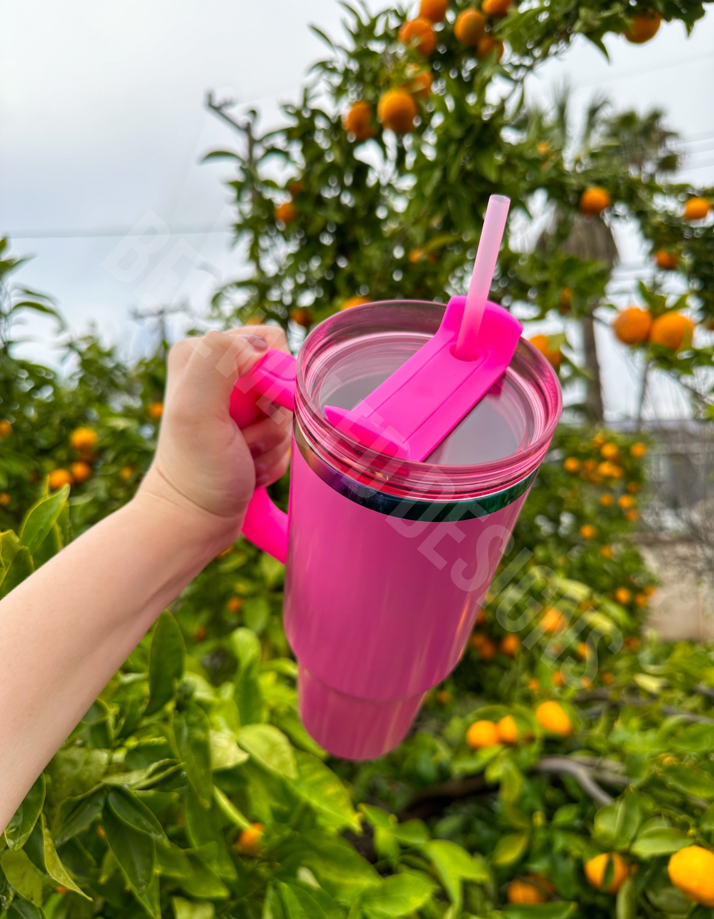 40 OZ Pink Pearlescent Chrome Rim Tumbler
