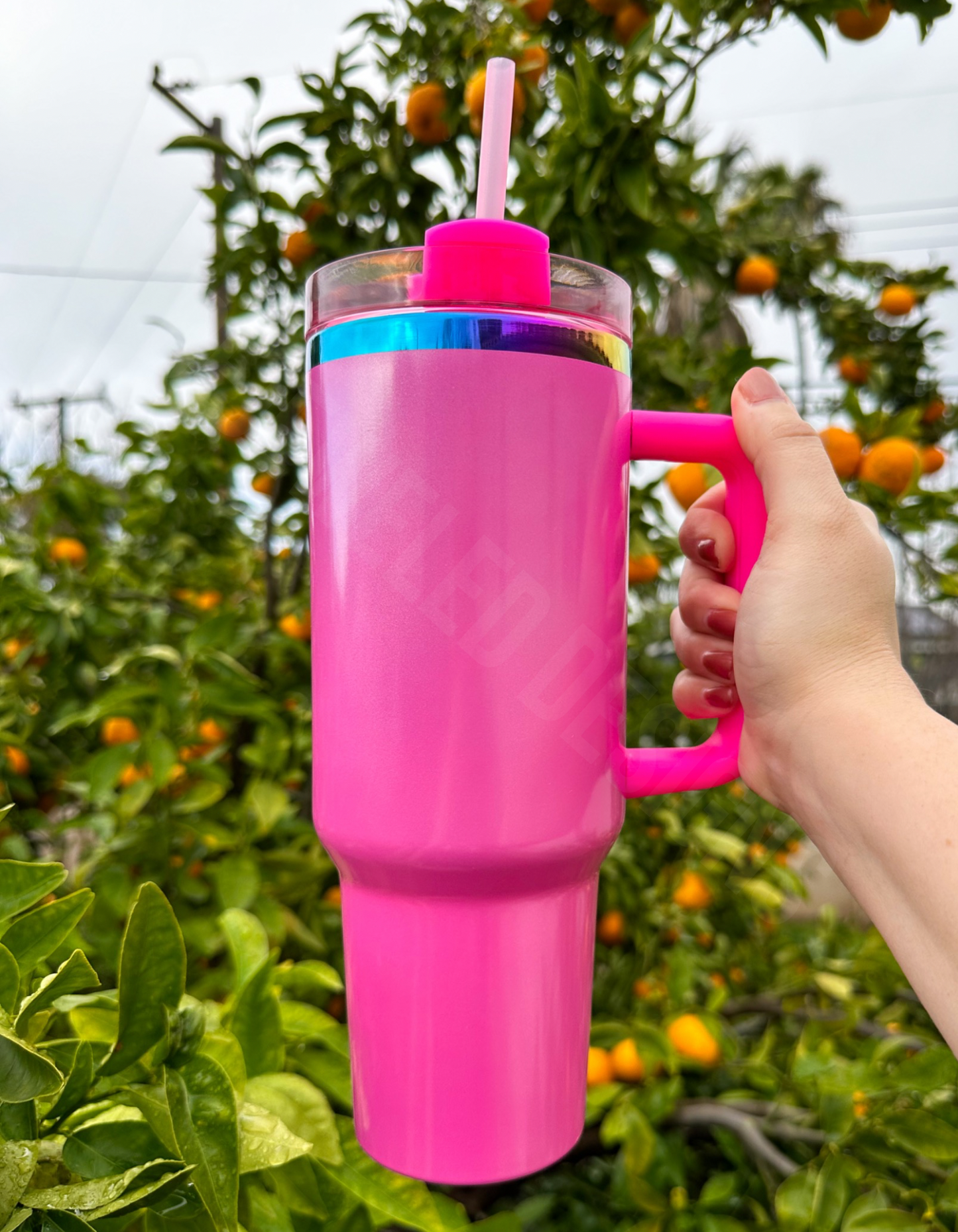 40 OZ Pink Pearlescent Chrome Rim Tumbler
