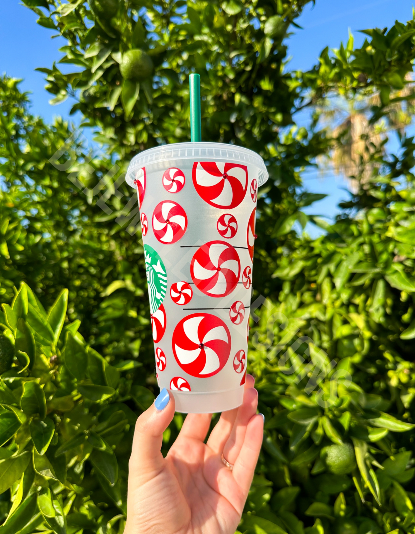 Rhinestone Peppermint Swirls Cold Cup