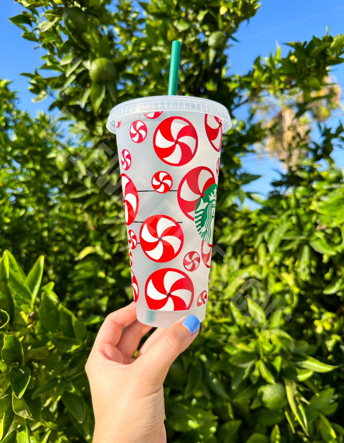 Rhinestone Peppermint Swirls Cold Cup