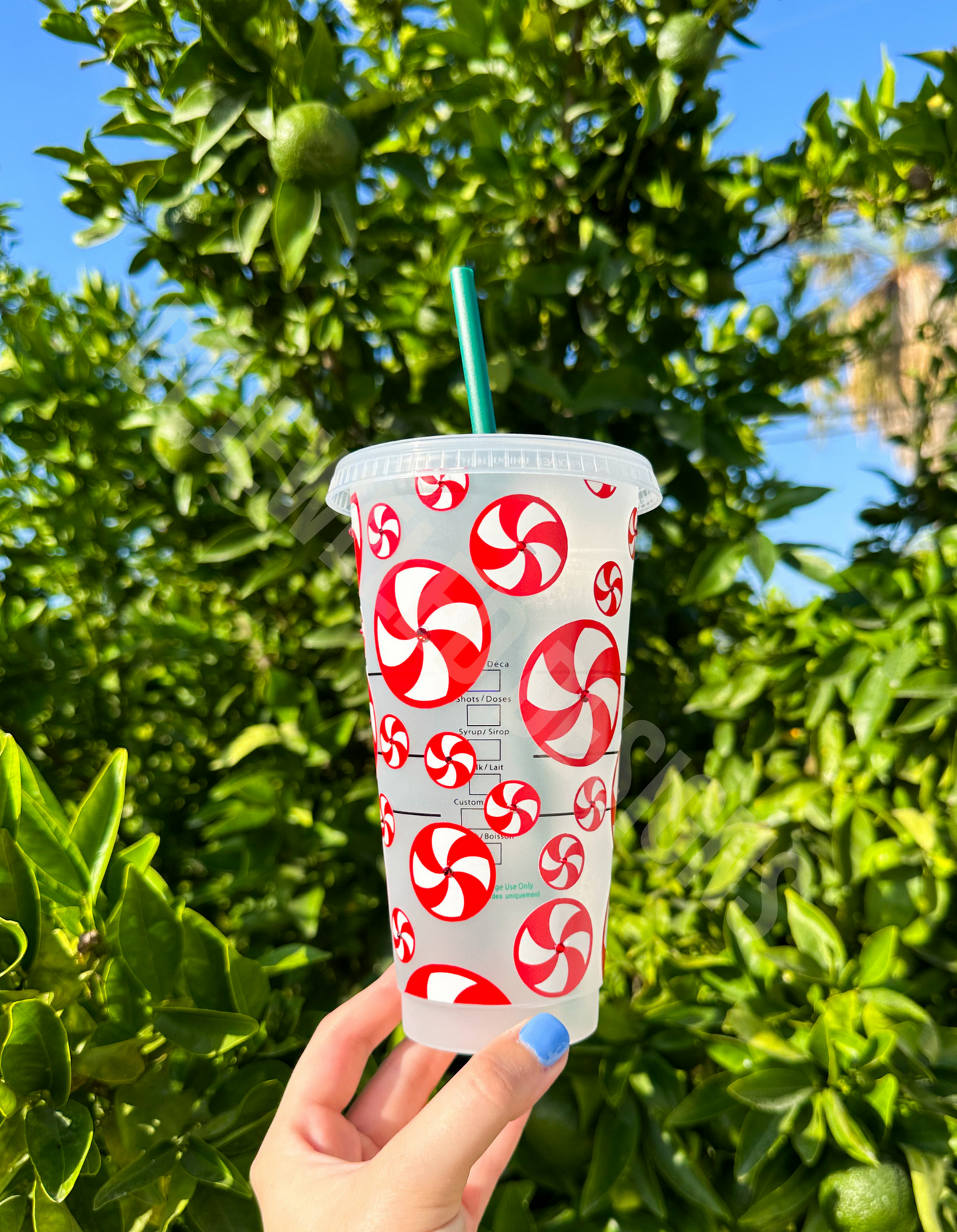 Rhinestone Peppermint Swirls Cold Cup