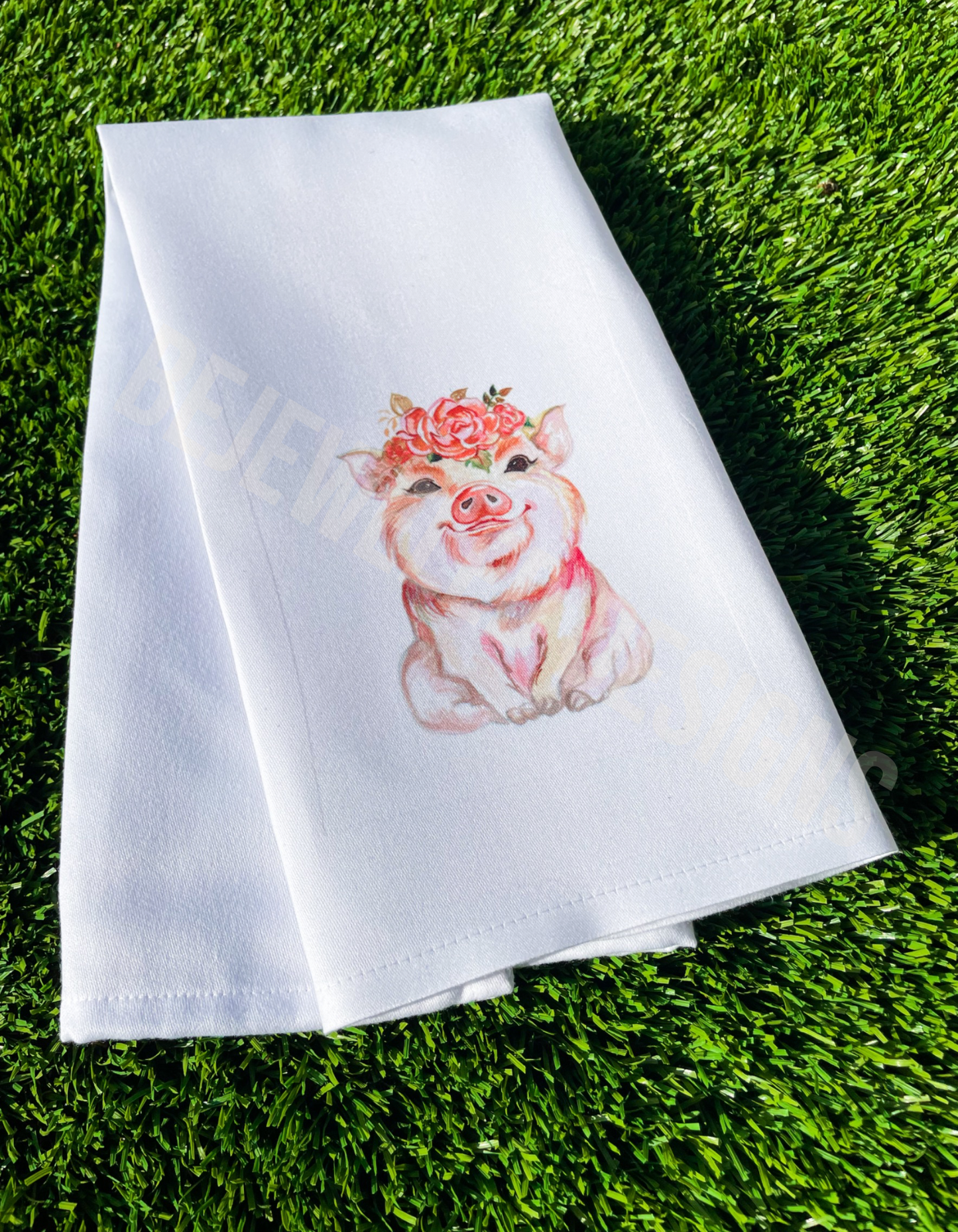 Floral Pig Tea Towel