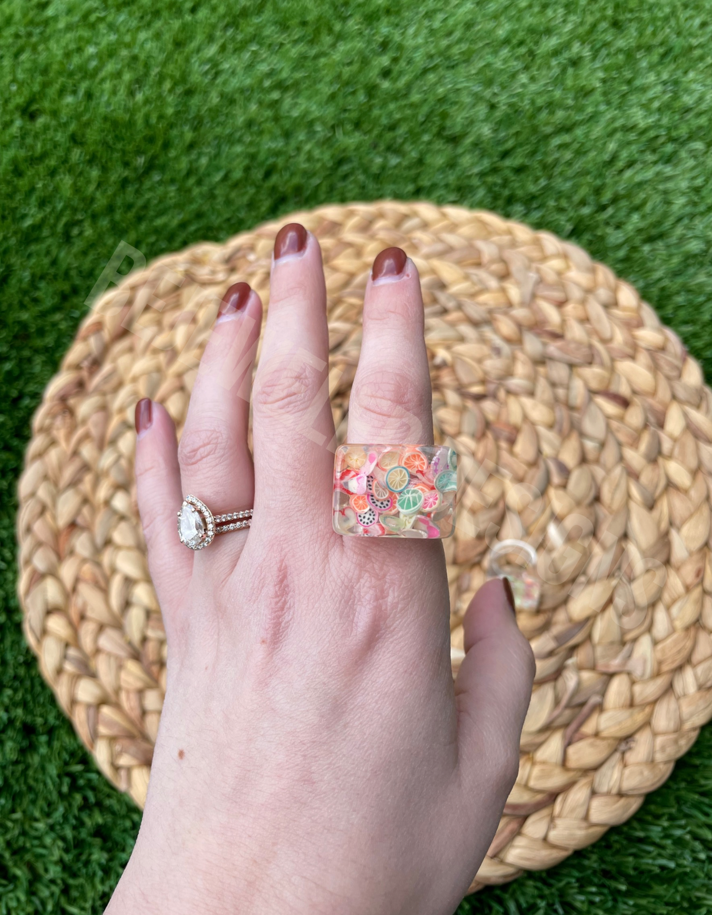 Square Mixed Fruit Clear Ring