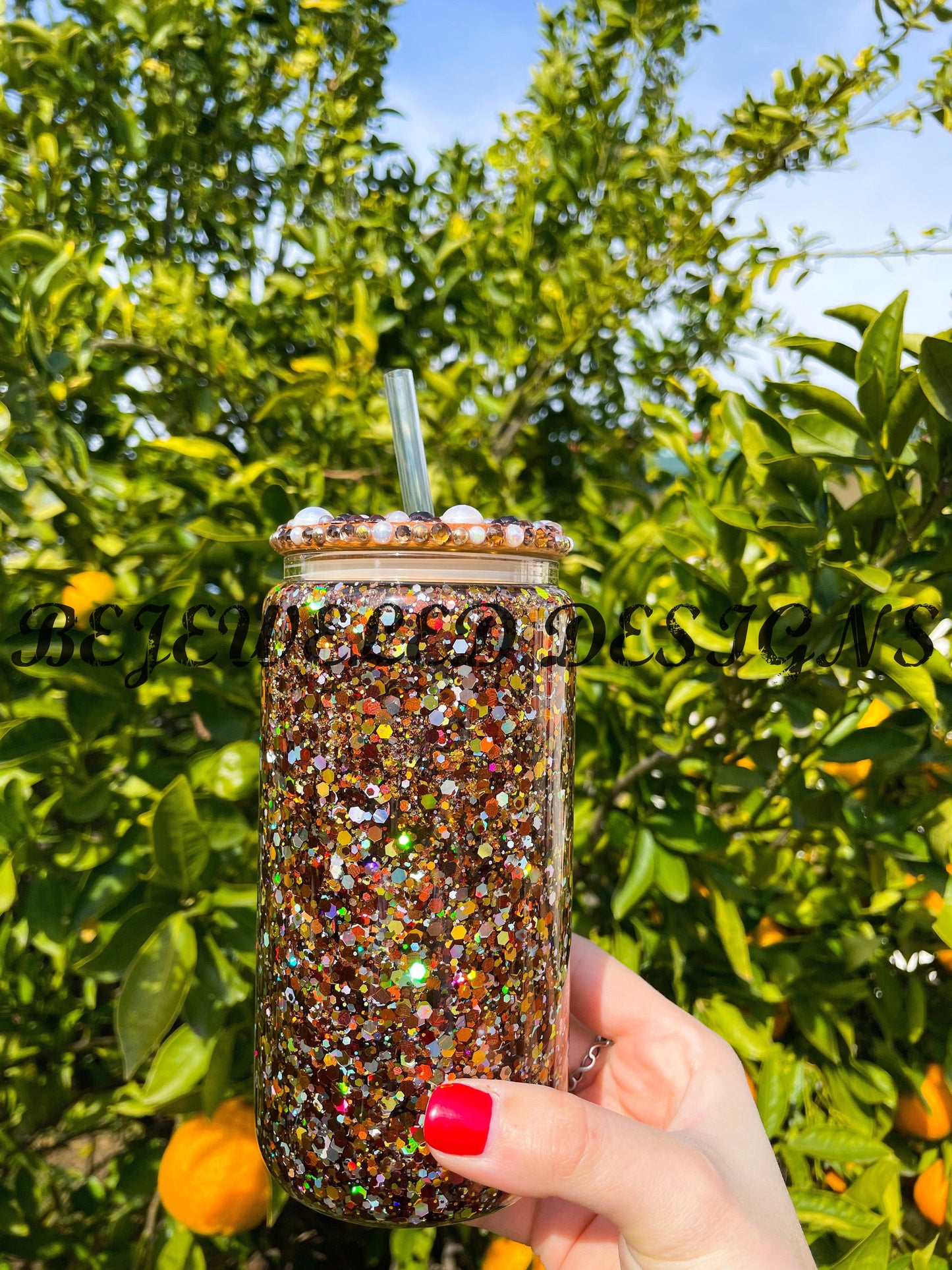 Brown Glitter Snowglobe Beer Can