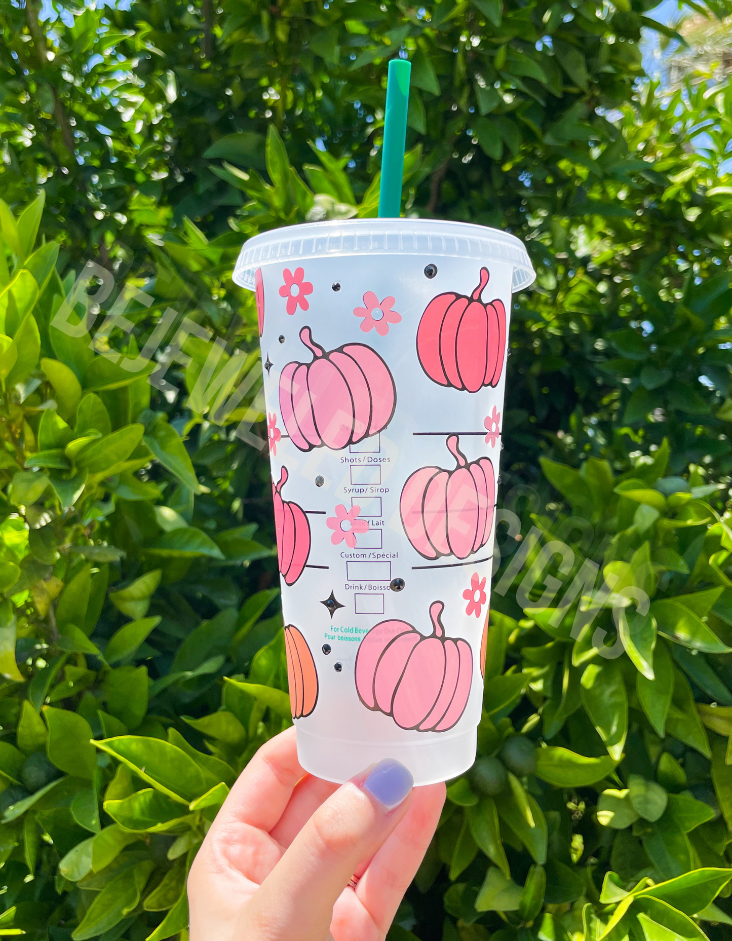 Rhinestone Pink Pumpkins Cold Cup