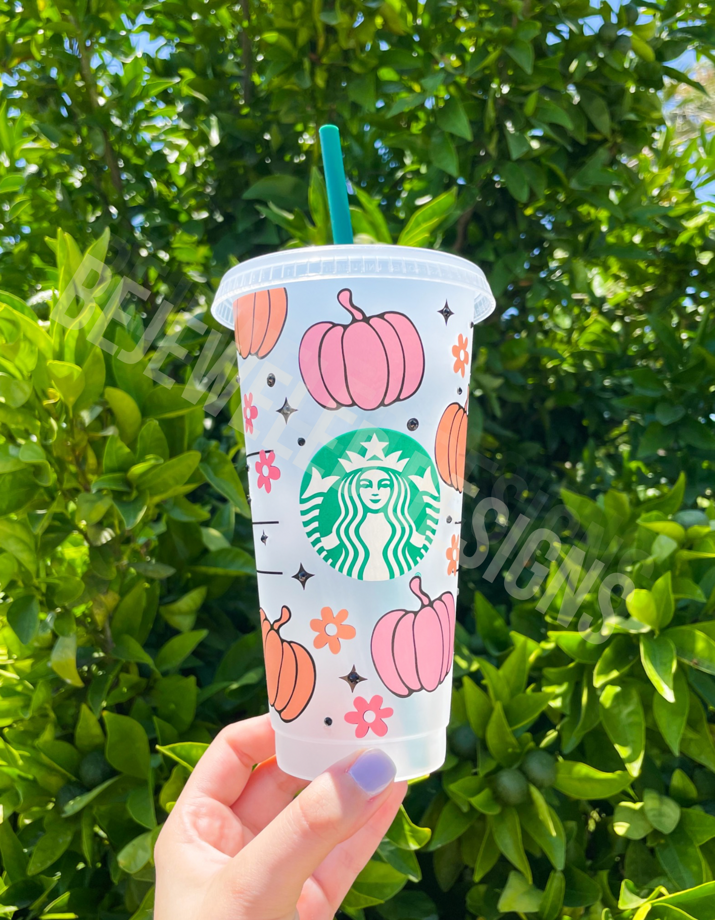 Rhinestone Pink Pumpkins Cold Cup