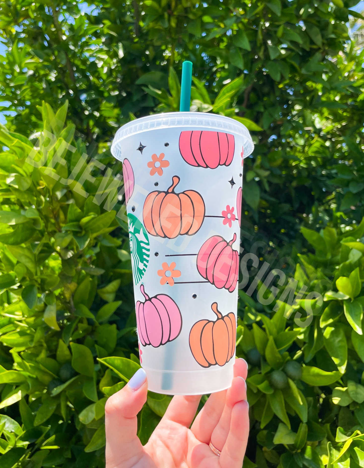 Rhinestone Pink Pumpkins Cold Cup