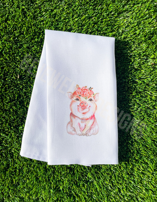 Floral Pig Tea Towel