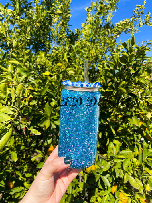 Blue Glitter Snowglobe Beer Can