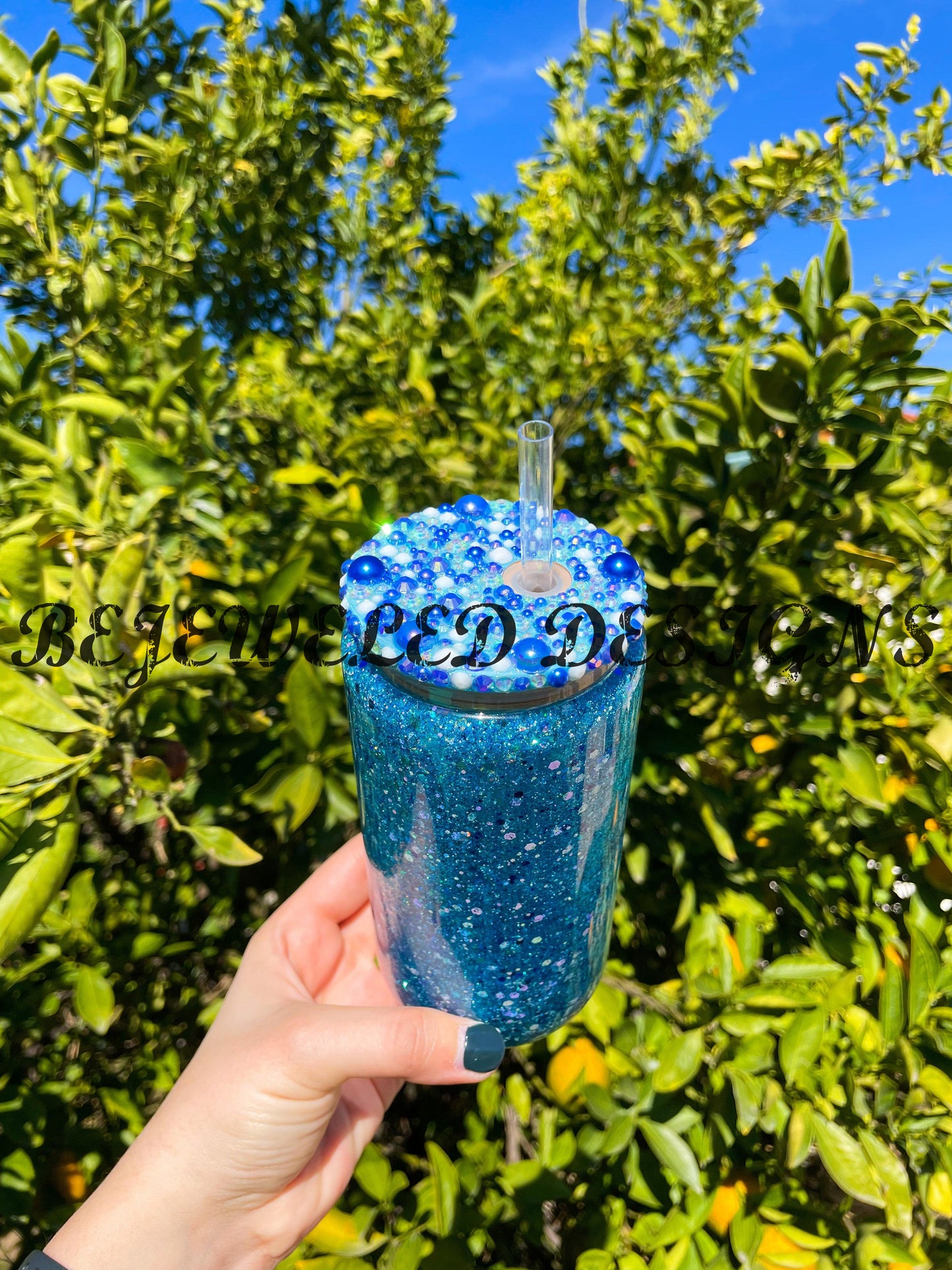 Blue Glitter Snowglobe Beer Can