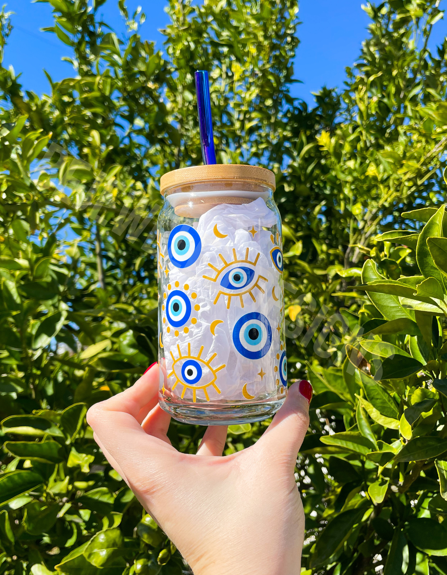 Evil Eye with Leaves - UV DTF Cup Wrap