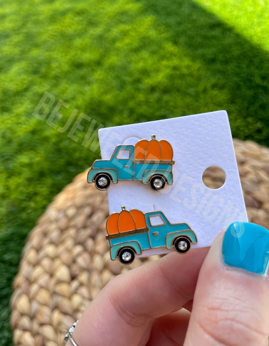 Pumpkin Truck Enamel Earrings