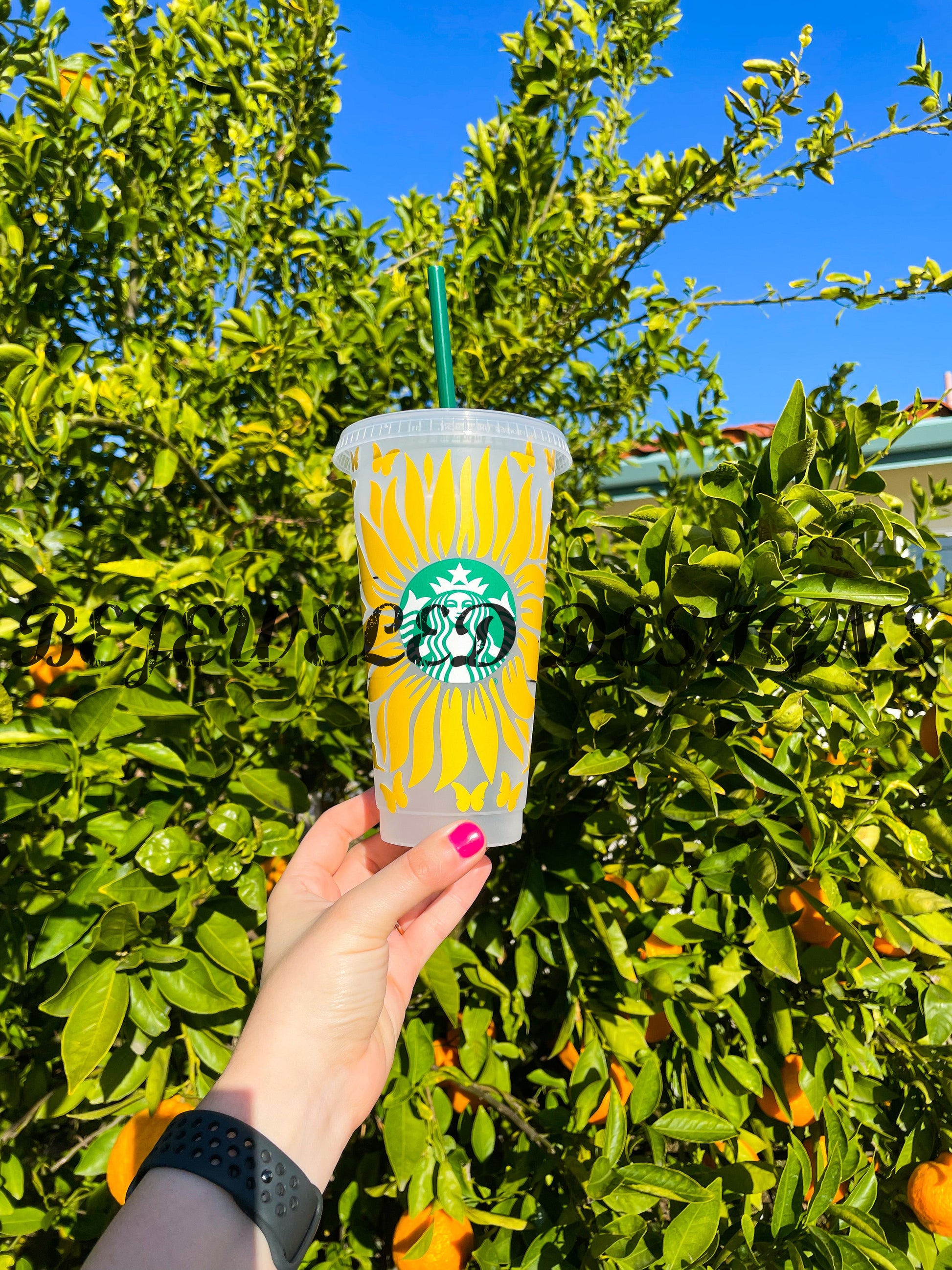 Personalized Sunflower and Butterfly Reusable Starbucks Cup 