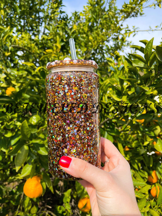 Brown Glitter Snowglobe Beer Can