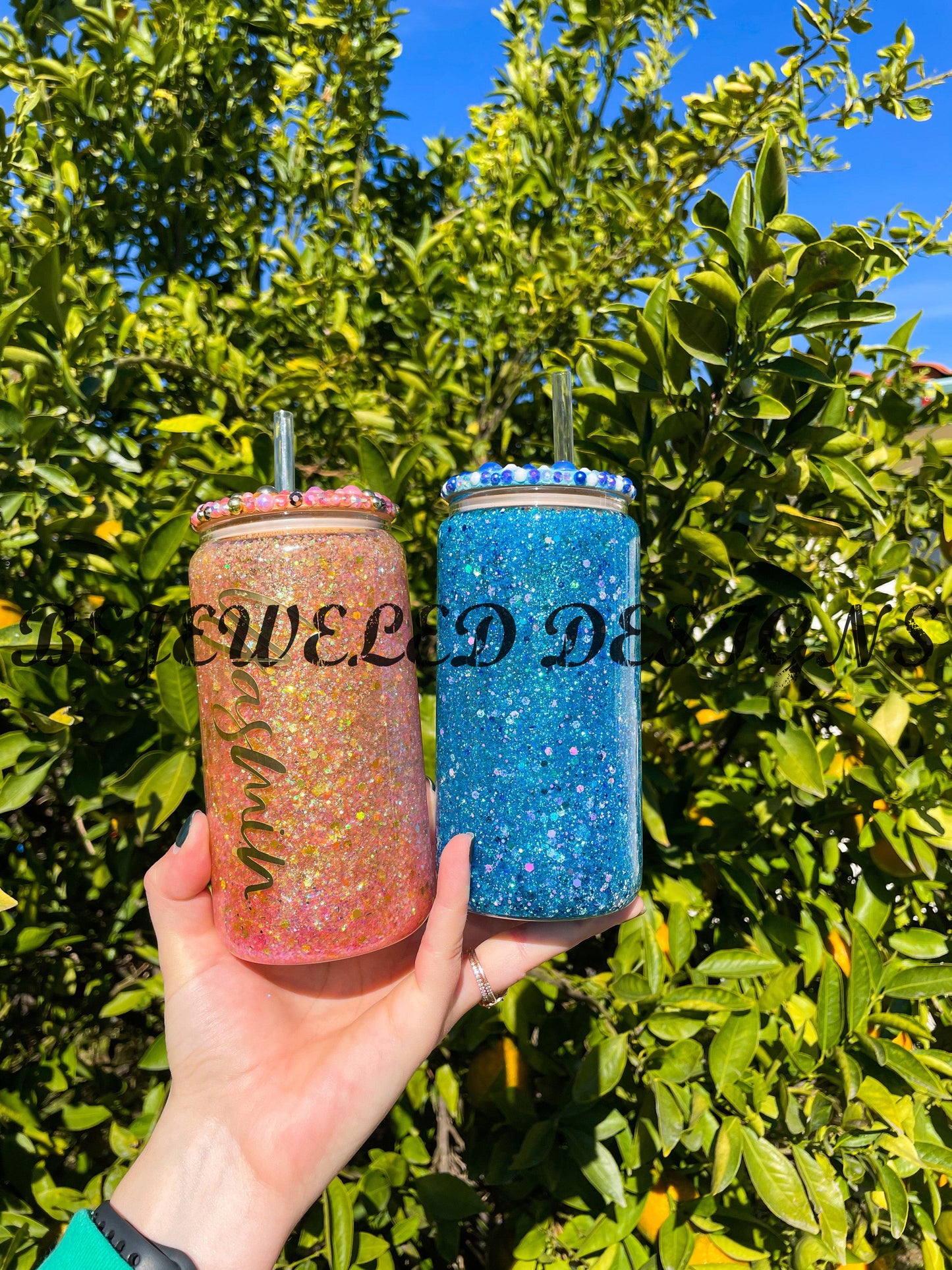 Blue Glitter Snowglobe Beer Can