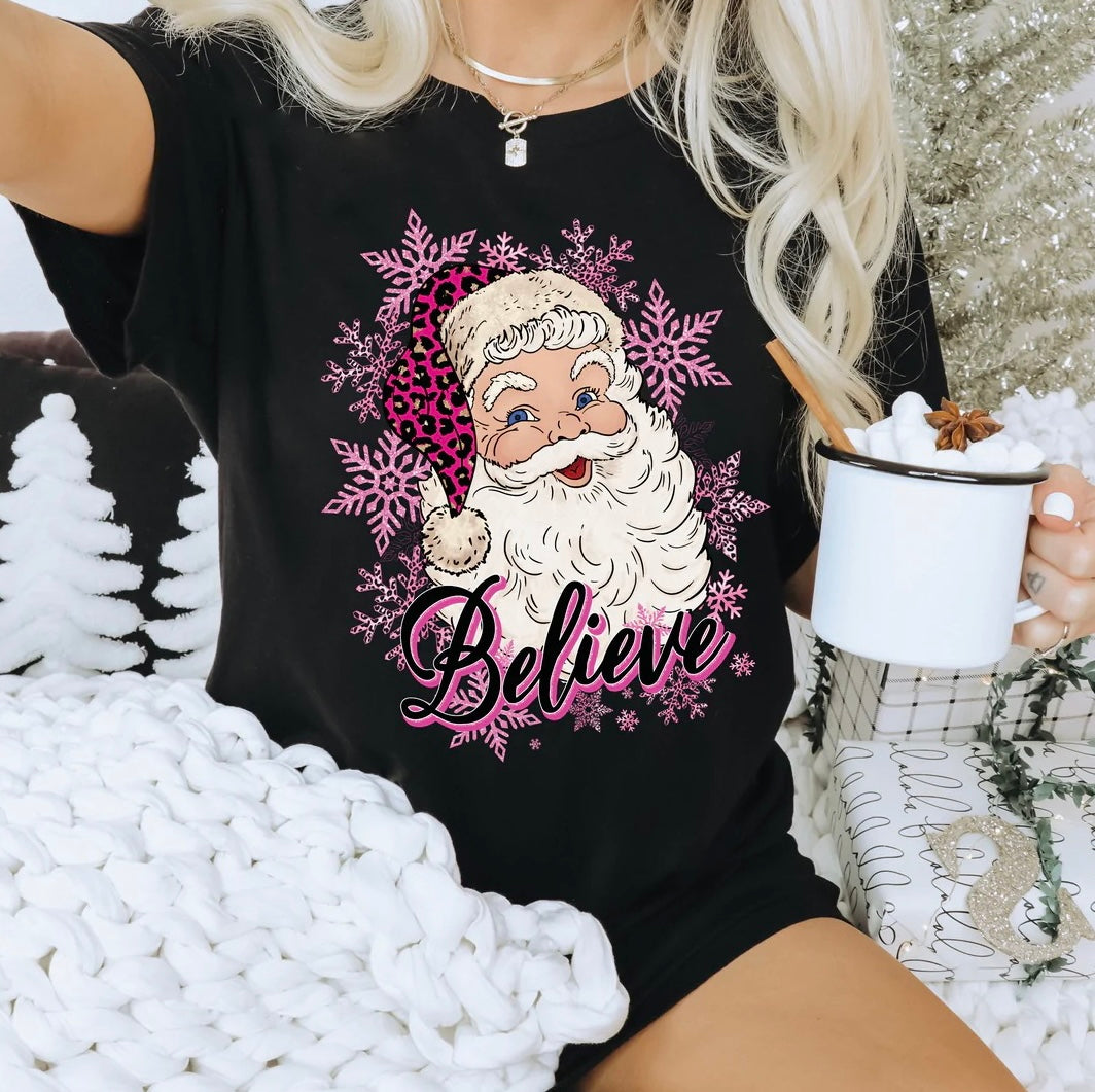 Believe Pink Santa Shirt